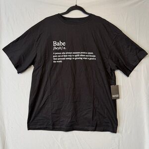 Brunette the Label Womens Boxy Fit Babe T-Shirt Size L/XL Black Crew Neck Cotton